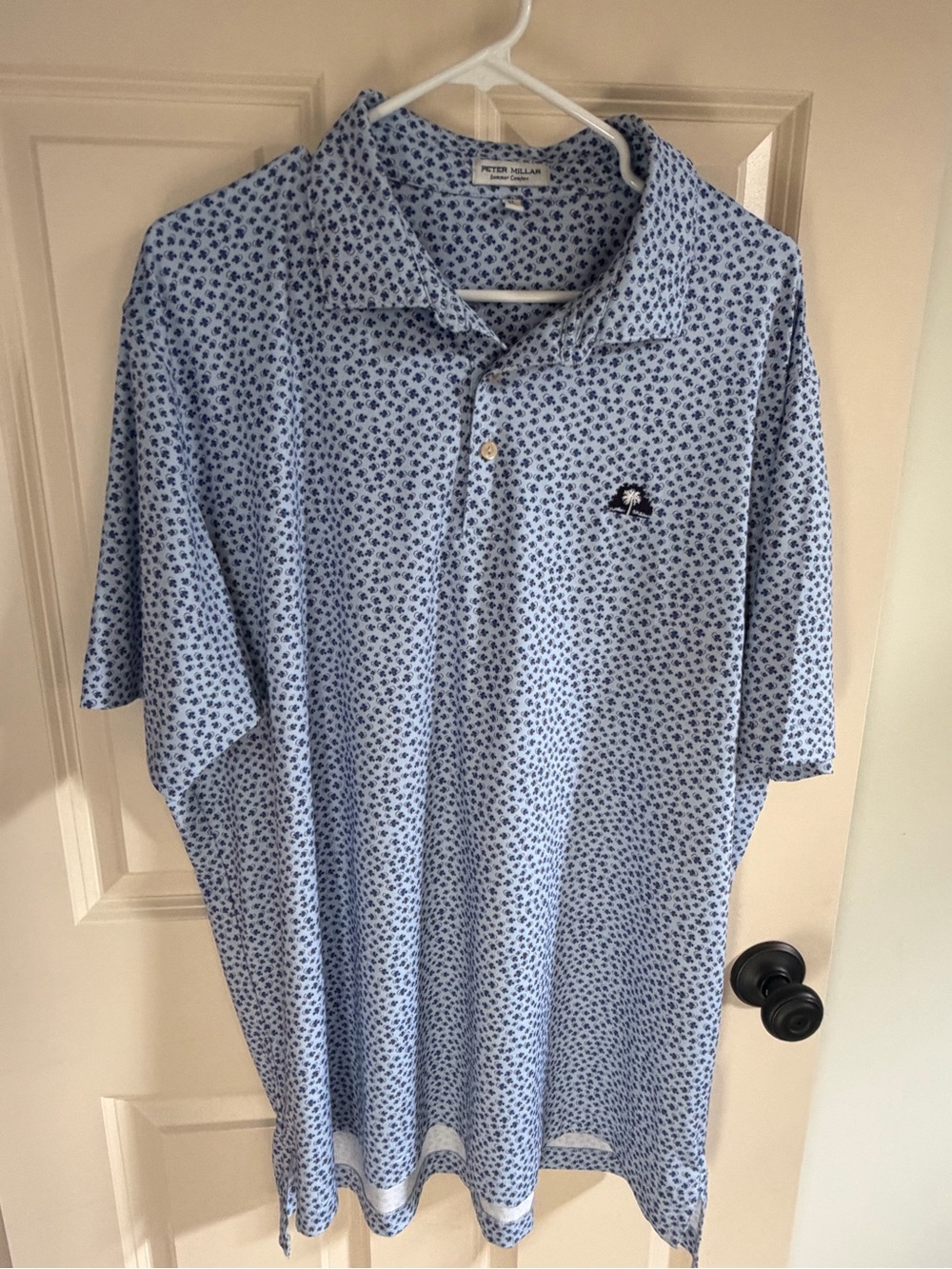 Peter Millar Light Blue Polo with Navy Micro Print